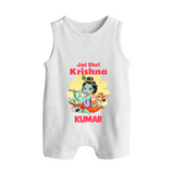 Jai Shri Krishna Romper Suit | Custom Baby Romper Suit Celebrating Lord Krishna - WHITE - 0 - 5 Months Old (Chest 18")