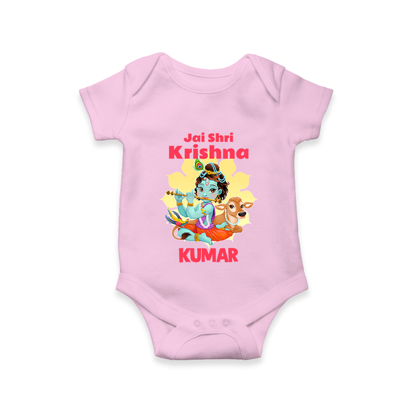 Jai Shri Krishna Romper / onesie | Custom Baby Romper / onesie Celebrating Lord Krishna - BABY PINK - New Born (Chest 14")