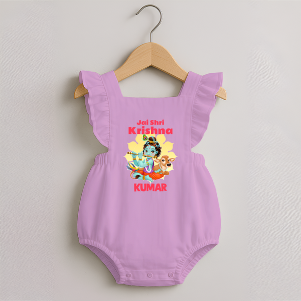 Jai Shri Krishna Romper Frock | Custom Baby Romper Frock Celebrating Lord Krishna - BABY PINK - 0 - 3 Months Old (Chest 19")