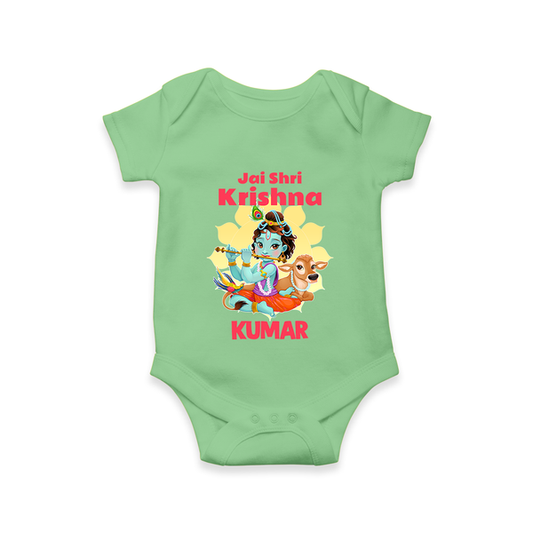 Jai Shri Krishna Romper / onesie | Custom Baby Romper / onesie Celebrating Lord Krishna - GREEN - New Born (Chest 14")