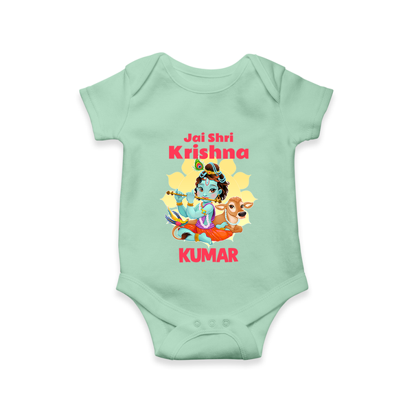 Jai Shri Krishna Romper / onesie | Custom Baby Romper / onesie Celebrating Lord Krishna - MINT GREEN - New Born (Chest 14")
