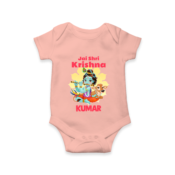 Jai Shri Krishna Romper / onesie | Custom Baby Romper / onesie Celebrating Lord Krishna - PEACH - New Born (Chest 14")