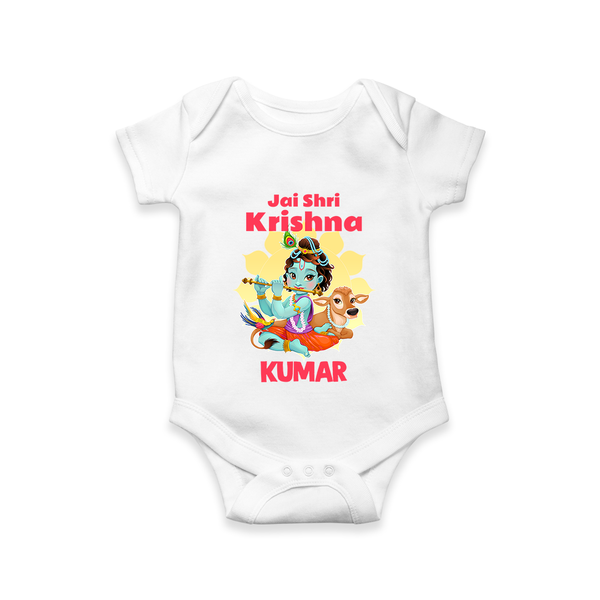 Jai Shri Krishna Romper / onesie | Custom Baby Romper / onesie Celebrating Lord Krishna - WHITE - New Born (Chest 14")