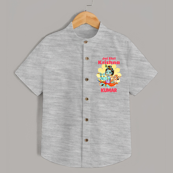 Jai Shri Krishna Shirt | Custom Baby Shirt Celebrating Lord Krishna - GREY - 0 - 6 Months Old (Chest 23")