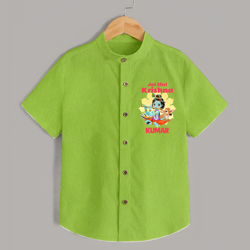 Jai Shri Krishna Shirt | Custom Baby Shirt Celebrating Lord Krishna - LIME GREEN - 0 - 6 Months Old (Chest 23")
