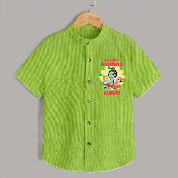 Jai Shri Krishna Shirt | Custom Baby Shirt Celebrating Lord Krishna - LIME GREEN - 0 - 6 Months Old (Chest 23")