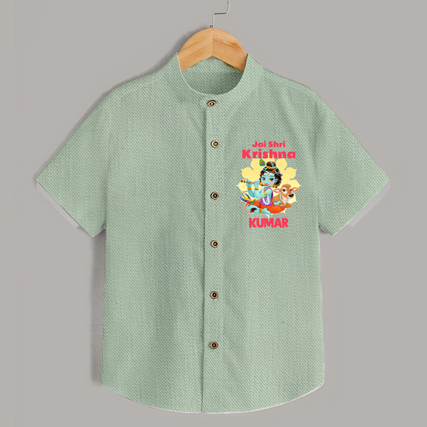 Jai Shri Krishna Shirt | Custom Baby Shirt Celebrating Lord Krishna - MINT GREEN - 0 - 6 Months Old (Chest 23")