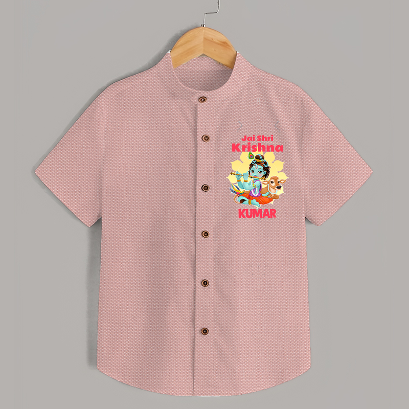 Jai Shri Krishna Shirt | Custom Baby Shirt Celebrating Lord Krishna - PEACH - 0 - 6 Months Old (Chest 23")