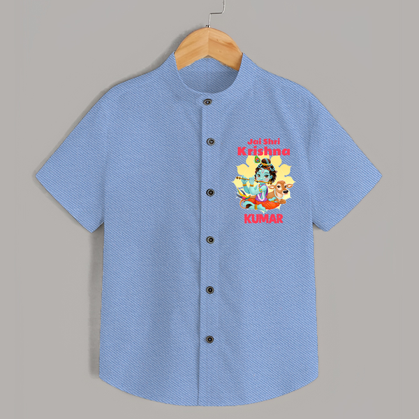 Jai Shri Krishna Shirt | Custom Baby Shirt Celebrating Lord Krishna - SKY BLUE - 0 - 6 Months Old (Chest 23")
