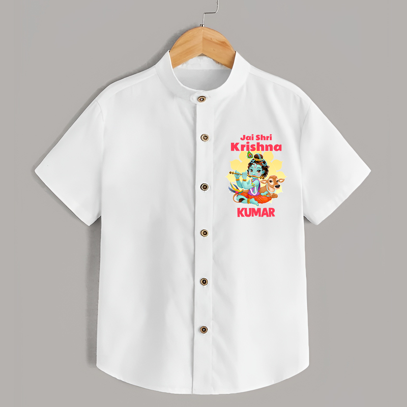 Jai Shri Krishna Shirt | Custom Baby Shirt Celebrating Lord Krishna - WHITE - 0 - 6 Months Old (Chest 23")
