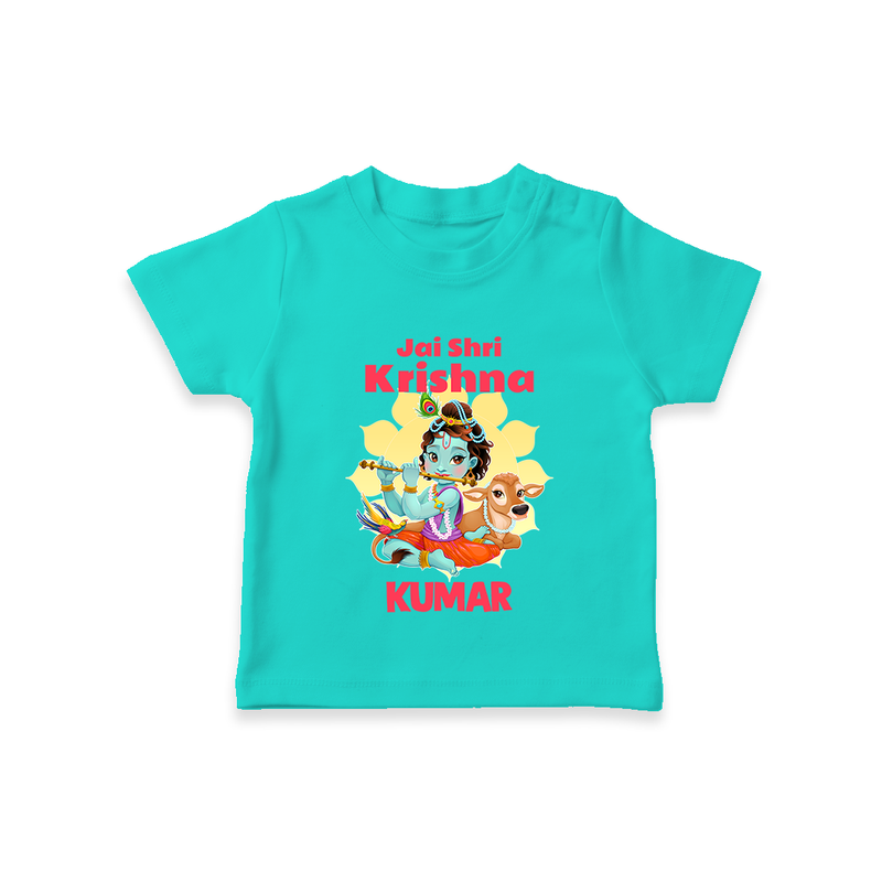 Jai Shri Krishna TShirt | Custom Baby TShirt Celebrating Lord Krishna - TEAL - 0-5 Months Old (Chest 17")