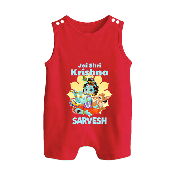 Jai Shri Krishna Romper Suit | Custom Baby Romper Suit Celebrating Lord Krishna - RED - 0 - 5 Months Old (Chest 18")
