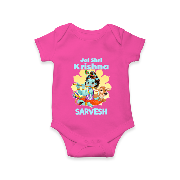 Jai Shri Krishna Romper / onesie | Custom Baby Romper / onesie Celebrating Lord Krishna - HOT PINK - New Born (Chest 14")