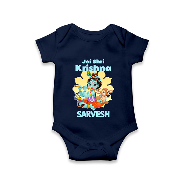 Jai Shri Krishna Romper / onesie | Custom Baby Romper / onesie Celebrating Lord Krishna - NAVY BLUE - New Born (Chest 14")