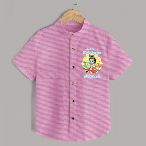 Jai Shri Krishna Shirt | Custom Baby Shirt Celebrating Lord Krishna - BABY PINK - 0 - 6 Months Old (Chest 23")