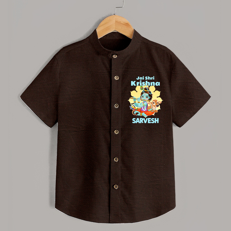 Jai Shri Krishna Shirt | Custom Baby Shirt Celebrating Lord Krishna - CHOCOLATE BROWN - 0 - 6 Months Old (Chest 23")