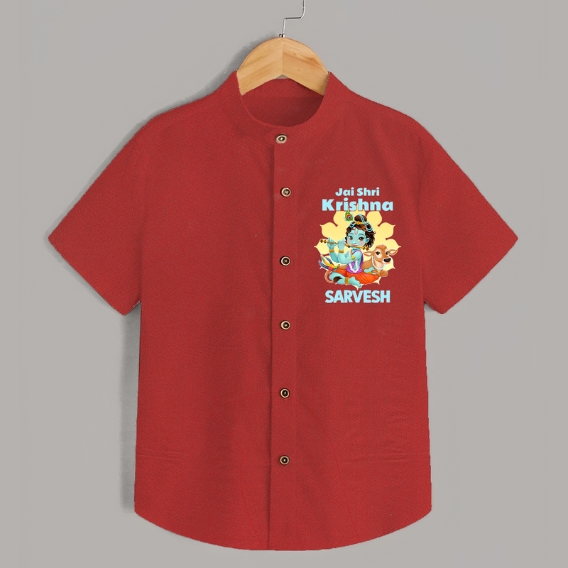 Jai Shri Krishna Shirt | Custom Baby Shirt Celebrating Lord Krishna - RED - 0 - 6 Months Old (Chest 23")