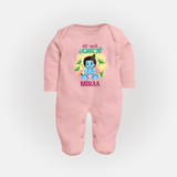 Meri Pehli Janmashtami Sleep Suit / Full Sleeve BodySuit | Personalized Baby Outfit for First Janmashtami - BABY PINK - New Born (Chest 7.5")