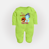 Celebrate Meri Pehli Janmashtami | Custom Baby Sleep Suit / Full Sleeve BodySuit for Your Baby's First Janmashtami - LIME GREEN - New Born (Chest 7.5")