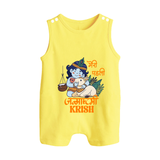 Meri Pehli Janmashtami Romper Suit / Sleeveless Romper | Custom Baby Romper Suit / Sleeveless Romper for Your Little One's First Krishna Festival - PASTEL YELLOW - 0 - 5 Months Old (Chest 18")