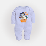 Meri Pehli Janmashtami Sleep Suit / Full Sleeve BodySuit | Custom Baby Sleep Suit / Full Sleeve BodySuit for Your Little One's First Krishna Festival - BABY BLUE - New Born (Chest 7.5")