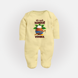 Meri Pehli Janmashtami Sleep Suit / Full Sleeve BodySuit | Personalized Outfit for Your Baby's First Janmashtami Celebration - PASTEL YELLOW - New Born (Chest 7.5")