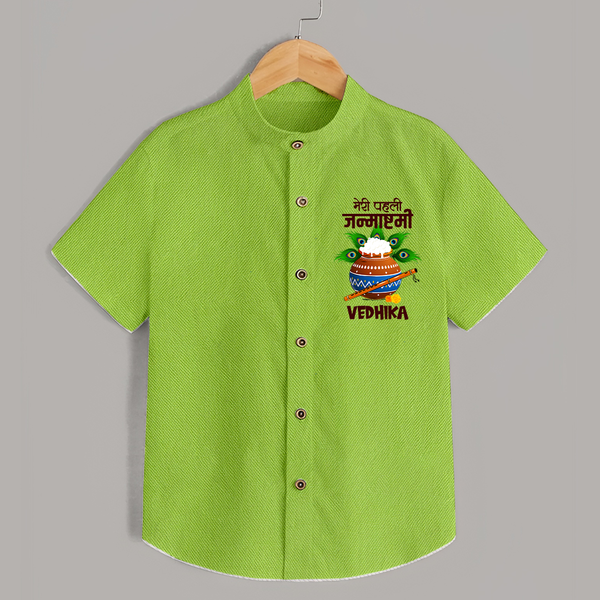 Meri Pehli Janmashtami Shirt | Personalized Outfit for Your Baby's First Janmashtami Celebration - LIME GREEN - 0 - 6 Months Old (Chest 23")