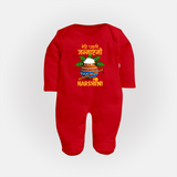 Meri Pehli Janmashtami Sleep Suit / Full Sleeve BodySuit | Personalized Outfit for Your Baby's First Janmashtami Celebration - RED - New Born (Chest 7.5")