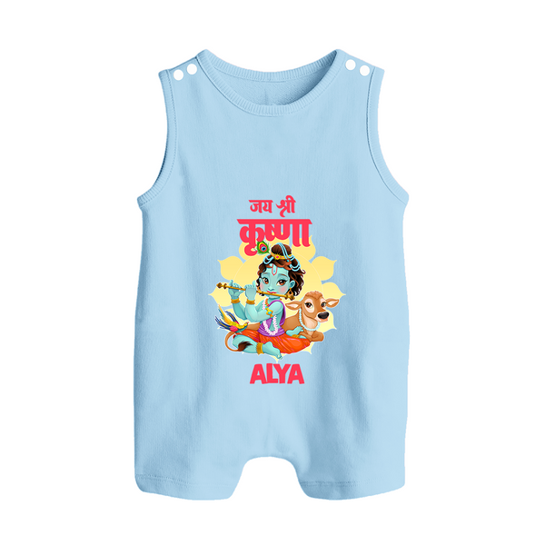 Jai Shri Krishna Romper Suit / Sleeveless Romper | Personalized Romper Suit / Sleeveless Romper for Krishna's Blessings - BABY BLUE - 0 - 5 Months Old (Chest 18")