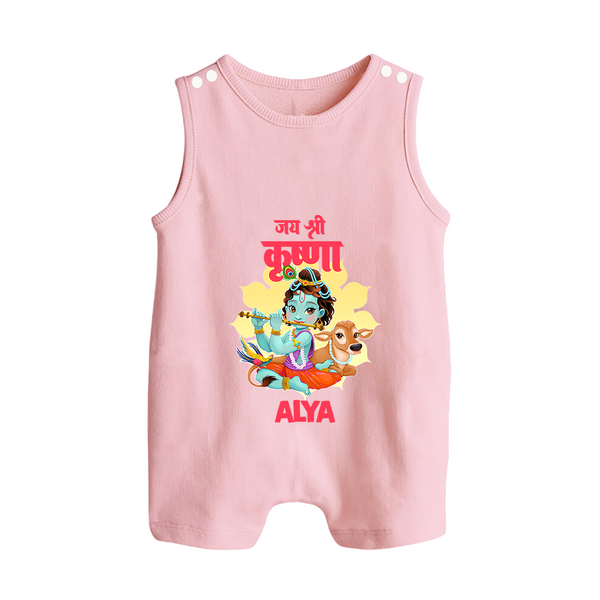Jai Shri Krishna Romper Suit / Sleeveless Romper | Personalized Romper Suit / Sleeveless Romper for Krishna's Blessings - BABY PINK - 0 - 5 Months Old (Chest 18")