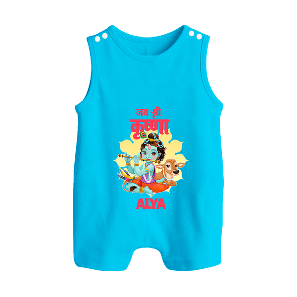 Jai Shri Krishna Romper Suit / Sleeveless Romper | Personalized Romper Suit / Sleeveless Romper for Krishna's Blessings - SKY BLUE - 0 - 5 Months Old (Chest 18")