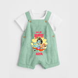 Jai Shri Krishna Dungaree Set | Personalized Dungaree Set for Krishna's Blessings - MINT GREEN - 0 - 5 Months Old (Chest 18")