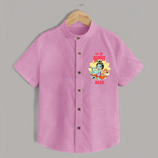 Jai Shri Krishna Shirt | Personalized Shirt for Krishna's Blessings - BABY PINK - 0 - 6 Months Old (Chest 23")