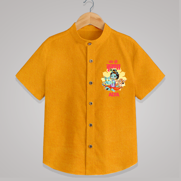 Jai Shri Krishna Shirt | Personalized Shirt for Krishna's Blessings - CHROME YELLOW - 0 - 6 Months Old (Chest 23")