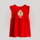 Jai Shri Krishna Baby Frock | Personalized Baby Frock for Krishna's Blessings - RED - 0 - 3 Months Old (Chest 17")