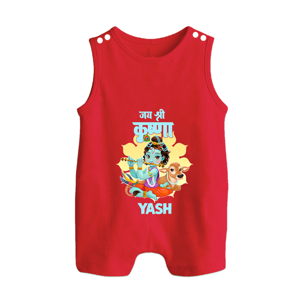 Jai Shri Krishna Romper Suit / Sleeveless Romper | Personalized Romper Suit / Sleeveless Romper for Krishna's Blessings - RED - 0 - 5 Months Old (Chest 18")