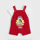 Jai Shri Krishna Dungaree Set | Personalized Dungaree Set for Krishna's Blessings - RED - 0 - 5 Months Old (Chest 18")