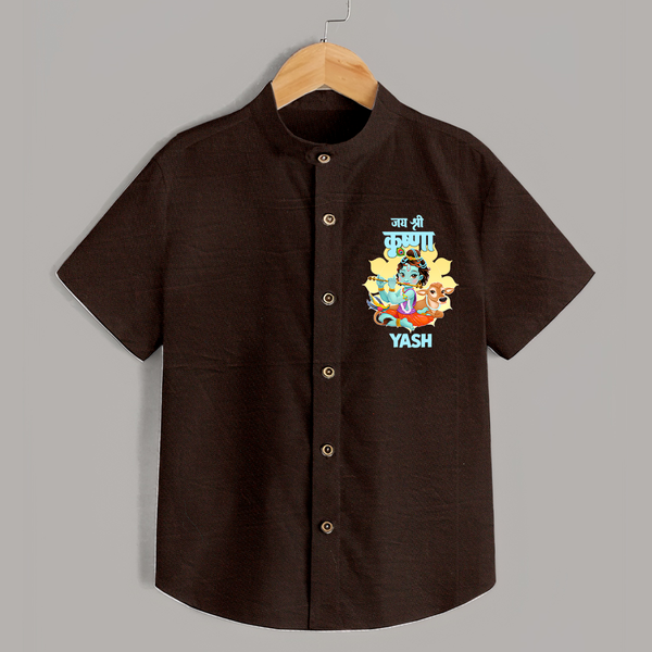 Jai Shri Krishna Shirt | Personalized Shirt for Krishna's Blessings - CHOCOLATE BROWN - 0 - 6 Months Old (Chest 23")