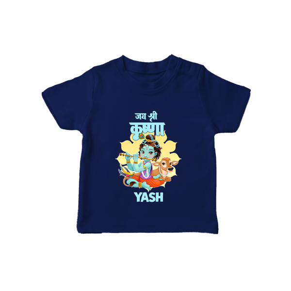 Jai Shri Krishna T-shirt | Personalized T-shirt for Krishna's Blessings - NAVY BLUE - 0-5 Months Old (Chest 17")
