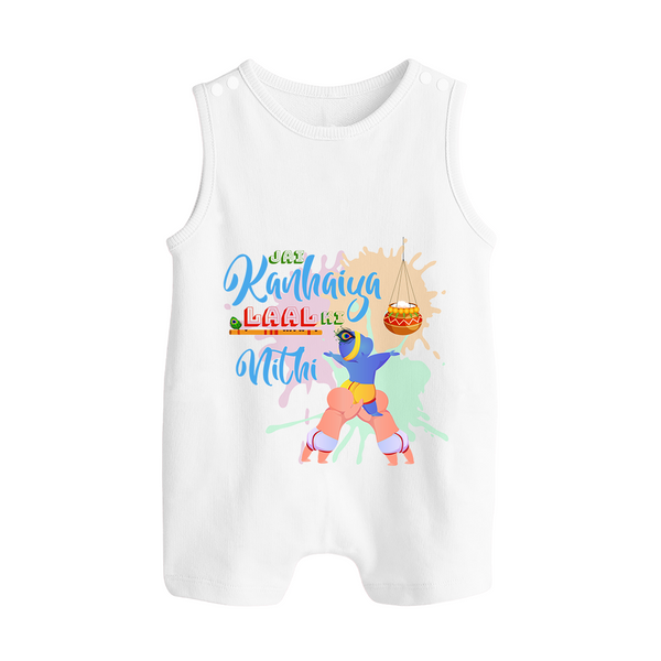 Jai Kanhaiya Laal Ki Romper Suit | Personalized Baby Romper Suit for Krishna Lovers - WHITE - 0 - 5 Months Old (Chest 18")