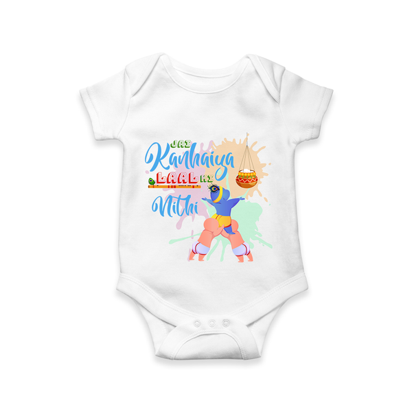 Jai Kanhaiya Laal Ki Romper | Personalized Baby Romper for Krishna Lovers - WHITE - New Born (Chest 14")