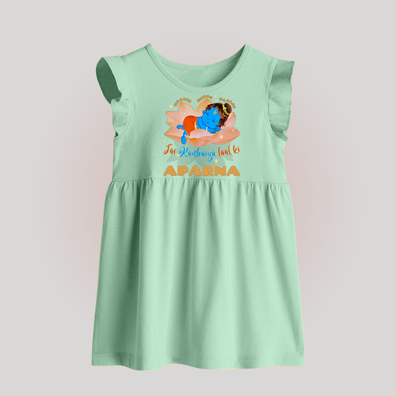 Haathi Ghoda Paalki Jai Kanhaiya Laal Ki Baby Frock | Custom Baby Frock for Krishna Celebrations - MINT GREEN - 0 - 3 Months Old (Chest 17")