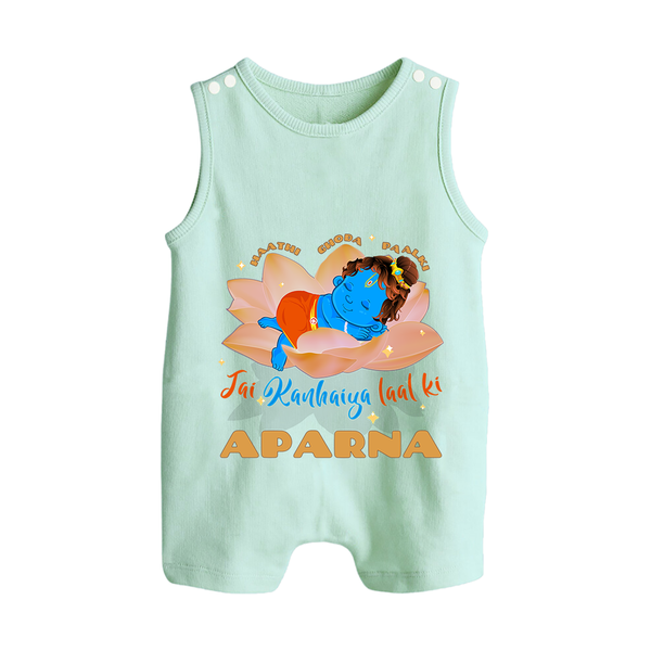 Haathi Ghoda Paalki Jai Kanhaiya Laal Ki Romper Suit | Custom Baby Romper Suit for Krishna Celebrations - MINT GREEN - 0 - 5 Months Old (Chest 18")