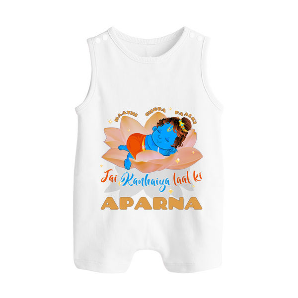 Haathi Ghoda Paalki Jai Kanhaiya Laal Ki Romper Suit | Custom Baby Romper Suit for Krishna Celebrations - WHITE - 0 - 5 Months Old (Chest 18")
