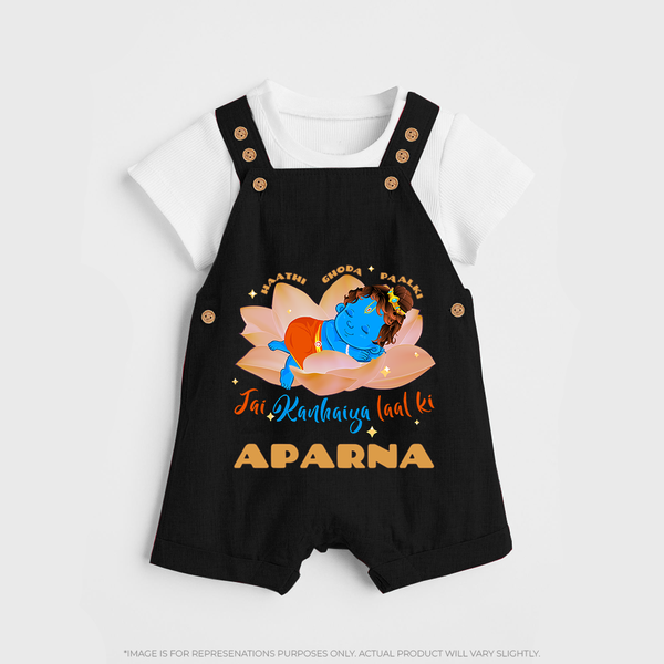 Haathi Ghoda Paalki Jai Kanhaiya Laal Ki Dungaree Set | Custom Baby Dungaree Set for Krishna Celebrations - BLACK - 0 - 5 Months Old (Chest 18")