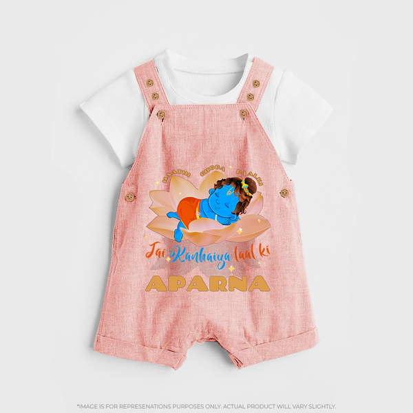 Haathi Ghoda Paalki Jai Kanhaiya Laal Ki Dungaree Set | Custom Baby Dungaree Set for Krishna Celebrations - PEACH - 0 - 5 Months Old (Chest 18")