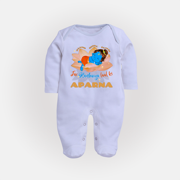 Haathi Ghoda Paalki Jai Kanhaiya Laal Ki Sleep Suit | Custom Baby Sleep Suit for Krishna Celebrations - BABY BLUE - New Born (Chest 7.5")