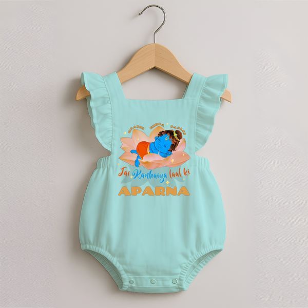 Haathi Ghoda Paalki Jai Kanhaiya Laal Ki Romper Frock | Custom Baby Romper Frock for Krishna Celebrations - MINT GREEN - 0 - 3 Months Old (Chest 19")