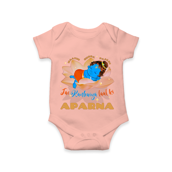 Haathi Ghoda Paalki Jai Kanhaiya Laal Ki Romper | Custom Baby Romper for Krishna Celebrations - PEACH - New Born (Chest 14")