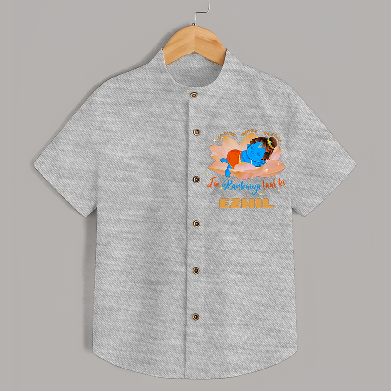Haathi Ghoda Paalki Jai Kanhaiya Laal Ki Shirt | Custom Baby Shirt for Krishna Celebrations - GREY - 0 - 6 Months Old (Chest 23")